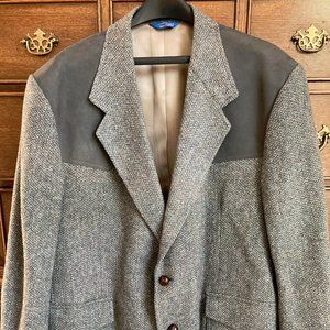Vintage Pendleton Gray Wool Sport Coat Western Jacket Leather Elbow Patches 52